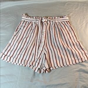 H&M Off- White with rust and navy Striped High Waist Shorts